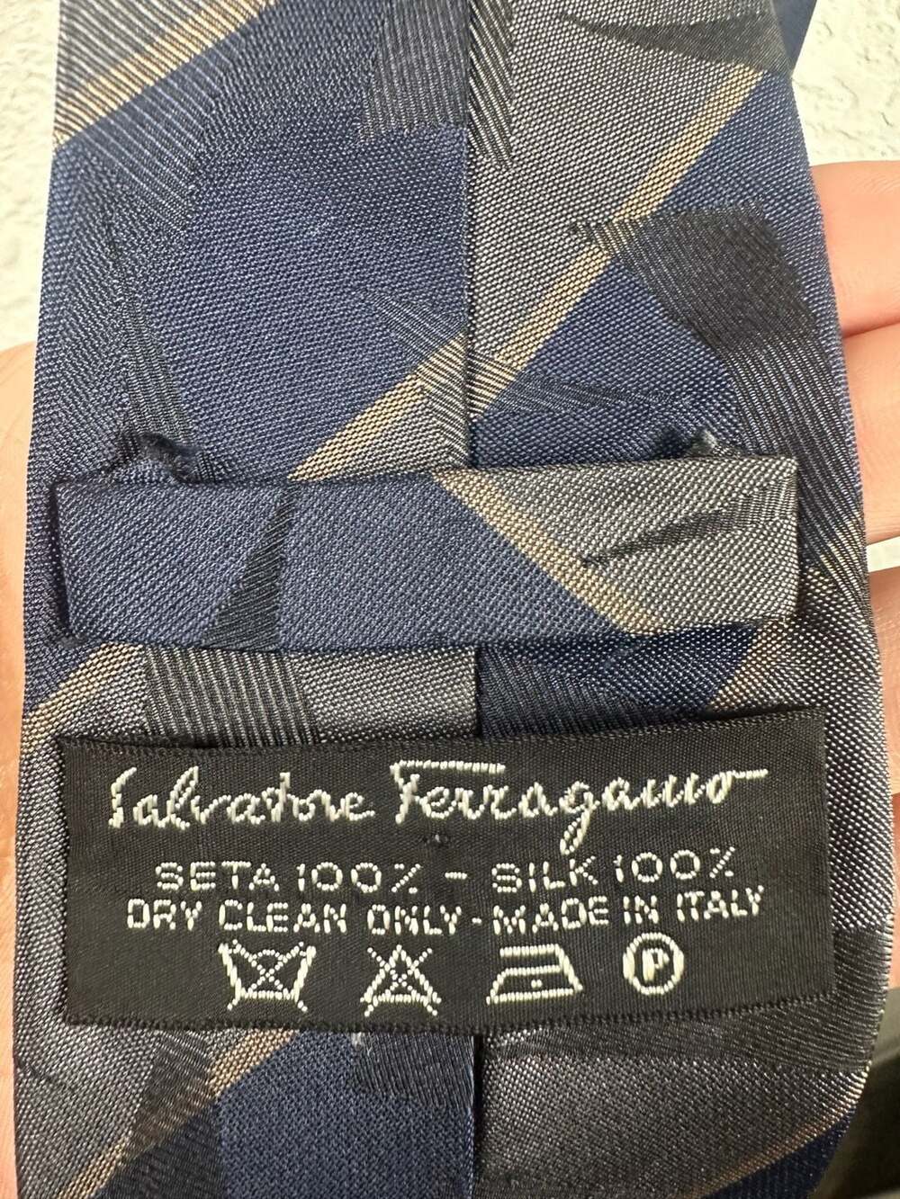 Salvatore Ferragamo Silk Neck Tie Geometric Blue